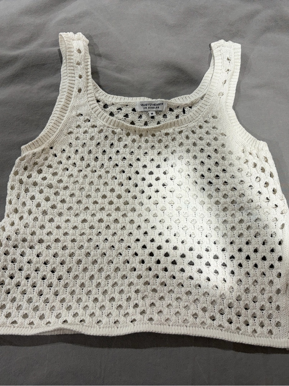 Velvet Heart White Crochet Crop Tank